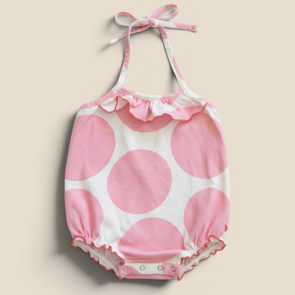Pink Chicken New York Baby Girl Polka Dot Halter Romper Pink White 3/6M